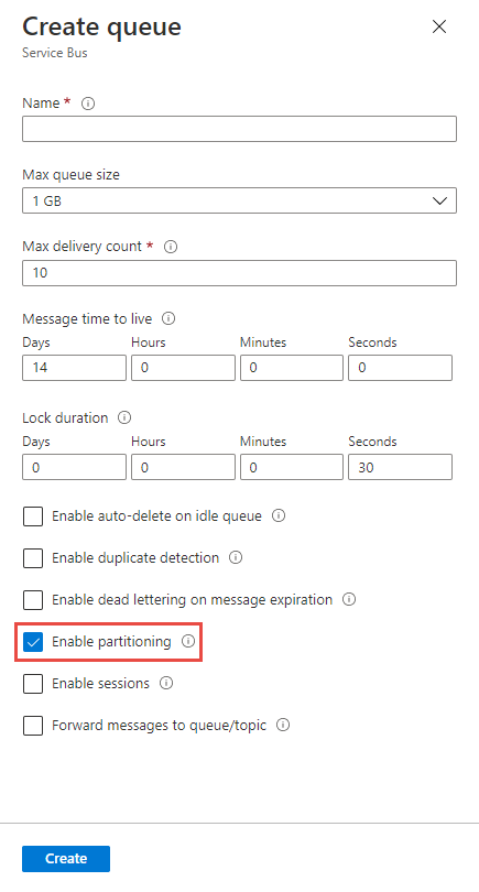 Enable partitioning at the time of the queue creation