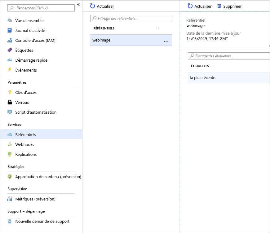 Screenshot that shows the repositories and images uploaded to Azure Container Registry.