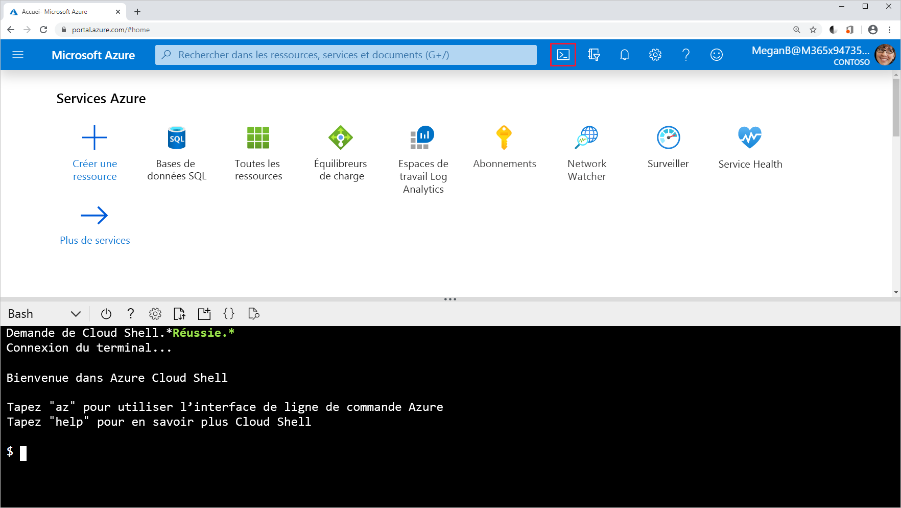 Screenshot of the Cloud Shell icon in the Azure portal.