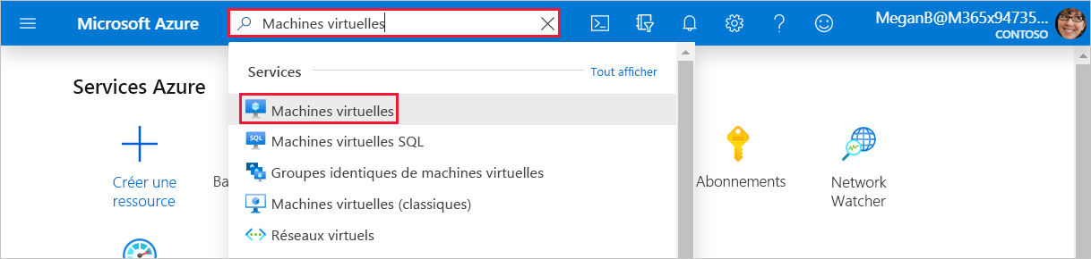 Screenshot that shows searching for virtual machines.