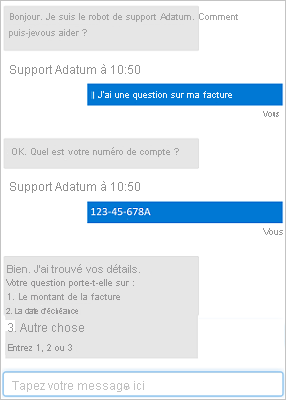 Screenshot of A chat interface showing user input and responses from a bot.