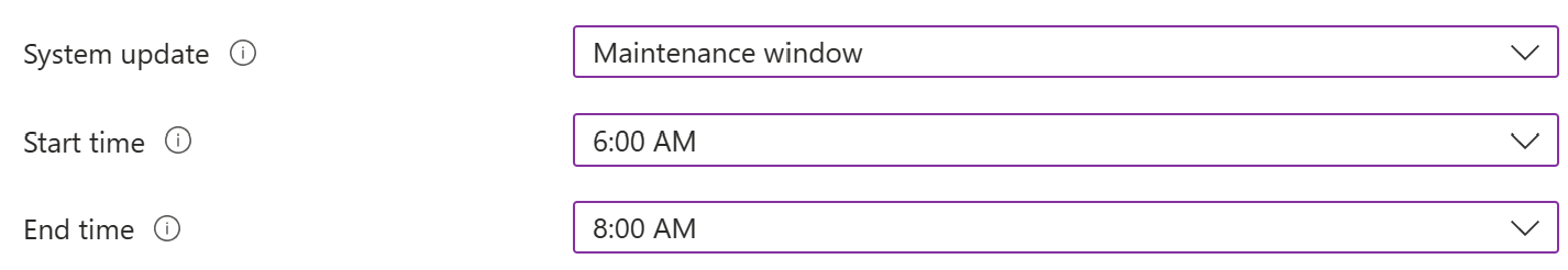 Capture d’écran montrant le paramètre de mise à jour du système avec une fenêtre de maintenance pour les appareils Android Enterprise dans le centre d’administration Microsoft Intune.