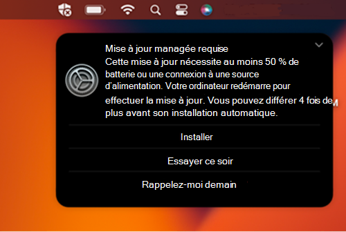Exemple d’invite de notification pour une mise à jour requise sur un appareil macOS Apple.