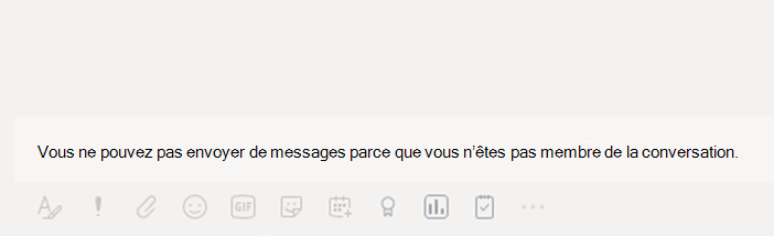 Capture d’écran de l’impossibilité d’envoyer des messages à une conversation de groupe, car l’utilisateur a été supprimé du groupe.