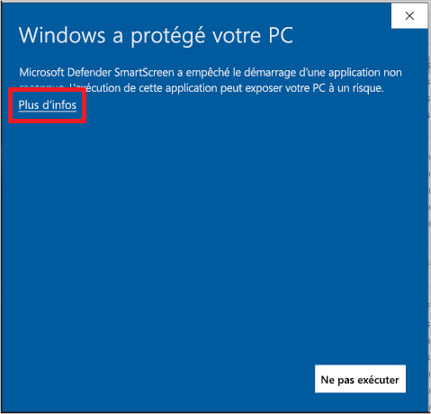 Capture d’écran de la boîte de dialogue Windows a protégé votre PC.