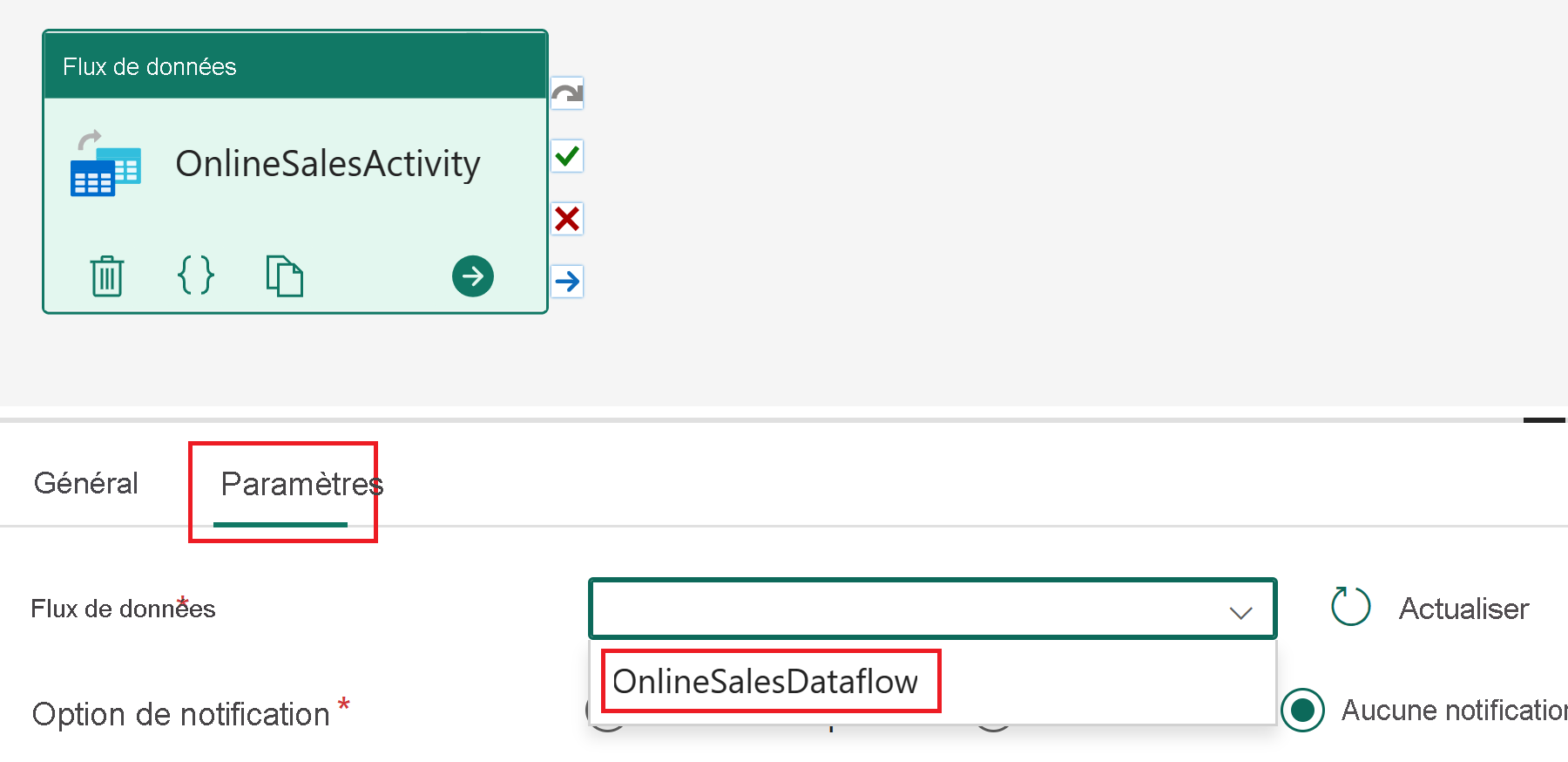 Screenshot of the dataflow selection setting.