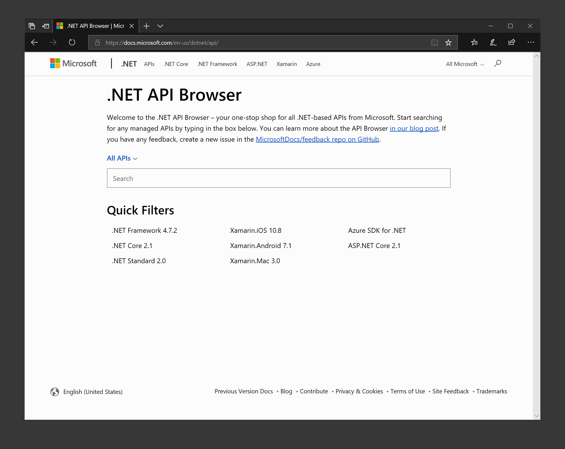 Recherche dans le navigateur de l’API .NET