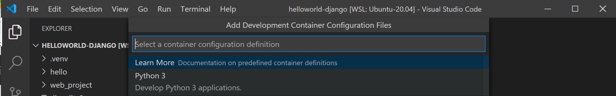 Définitions de configuration de Dev Containers dans VS Code
