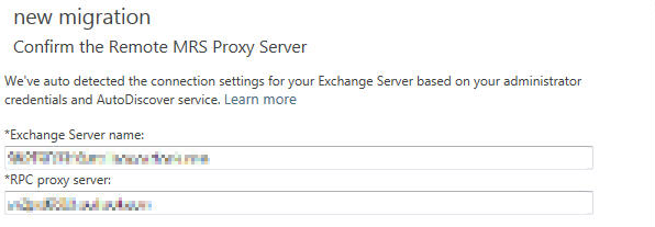 Capture d’écran de la page Confirmer le serveur proxy MRS distant pour la migration intermédiaire.
