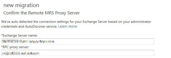 Capture d’écran de la page Confirmer le serveur proxy MRS distant pour la migration à basculement.