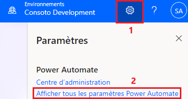 Paramètres de l’application Power Automate