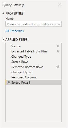 Applied steps in Query Settings