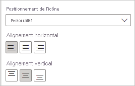 Screenshot showing the Horizontal alignment and Vertical alignment options for an icon.