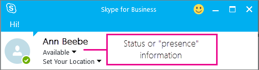 Exemple de status en ligne d’une personne dans Skype Entreprise.