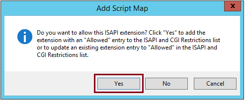 Capture d’écran de la confirmation de l’ajout de l’extension ISAPI