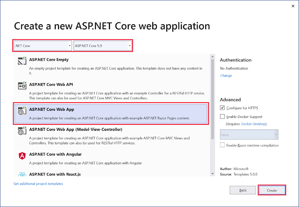 Sélectionner l’application web ASP.NET Core