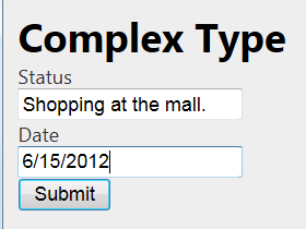 Capture d’écran du formulaire HT L de type complexe avec un champ État et un champ Date rempli avec des valeurs.