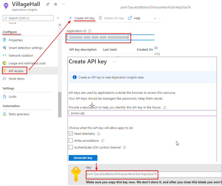 Screenshot that demonstrates how to create API access key.