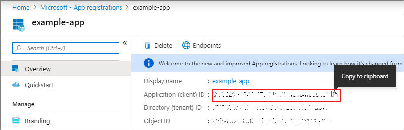 Copy the application (client) ID