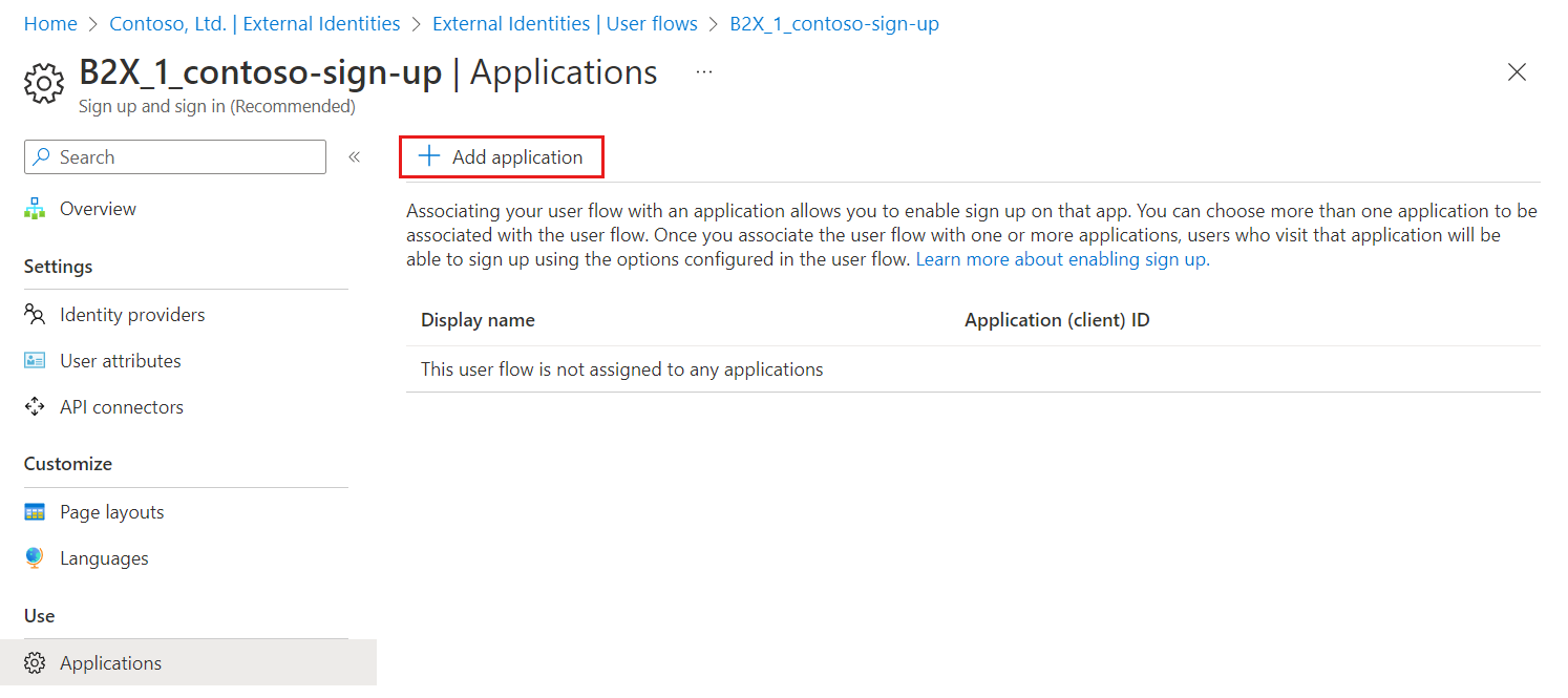 Assign an application to the user flow