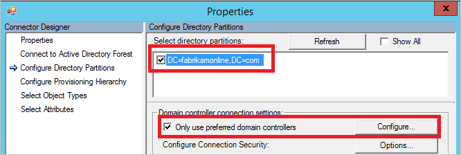 Domain controller used by Active Directory connector