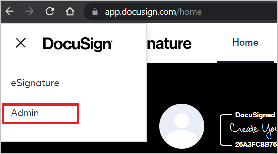 Capture d’écran de l’accès à Admin sous Profile.