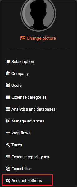 Screenshot shows Account settings selected.