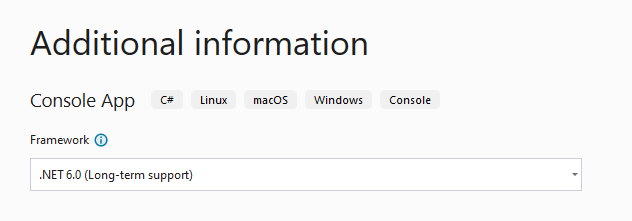 Capture d’écran de la page Informations supplémentaires de Visual Studio.