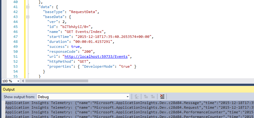 Screenshot that shows running the app in debug mode in Visual Studio.
