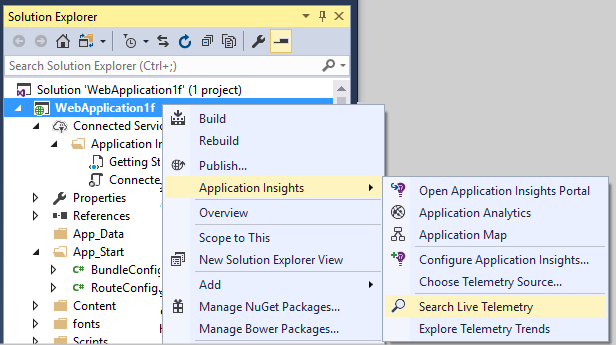 Visual Studio open Application Insights search