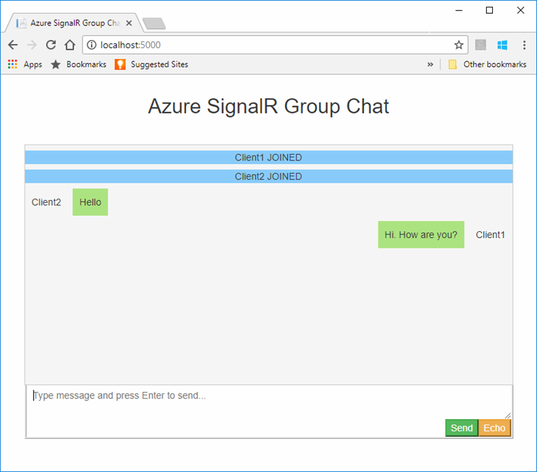 Exemple de conversation de groupe Azure SignalR