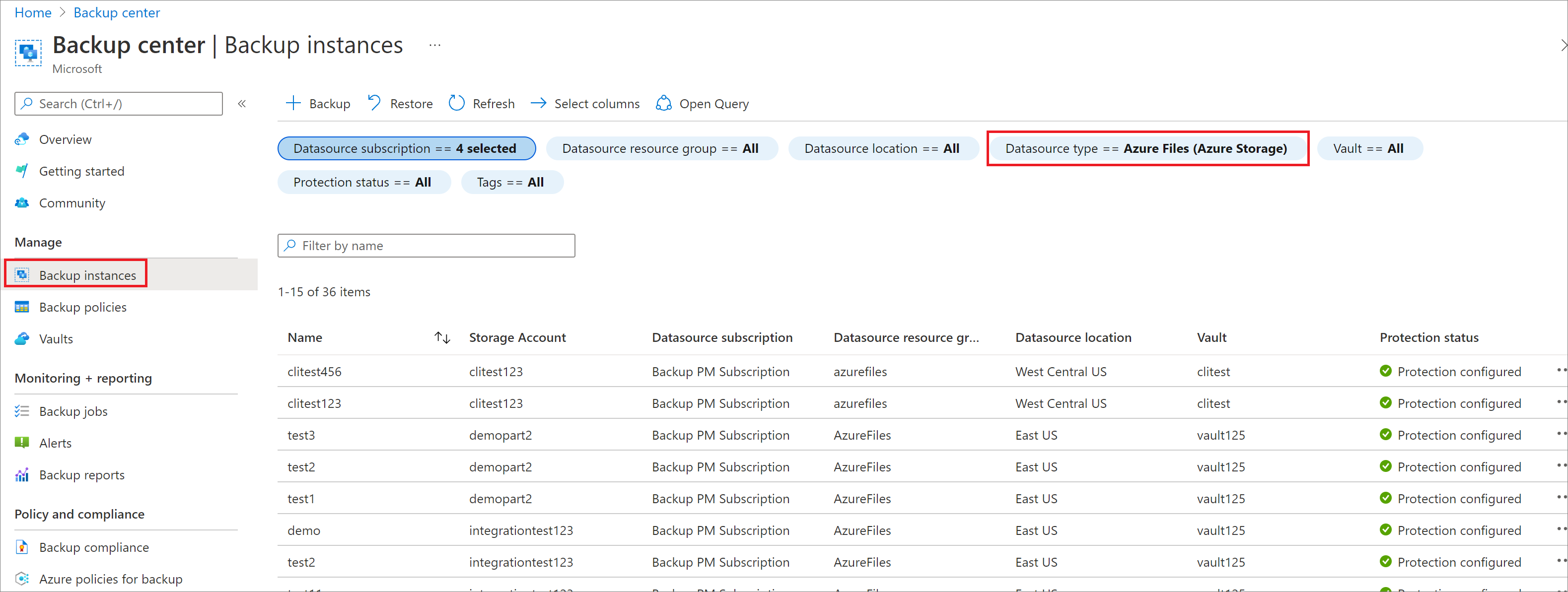 Screenshot showing to select Azure Files as the data type.