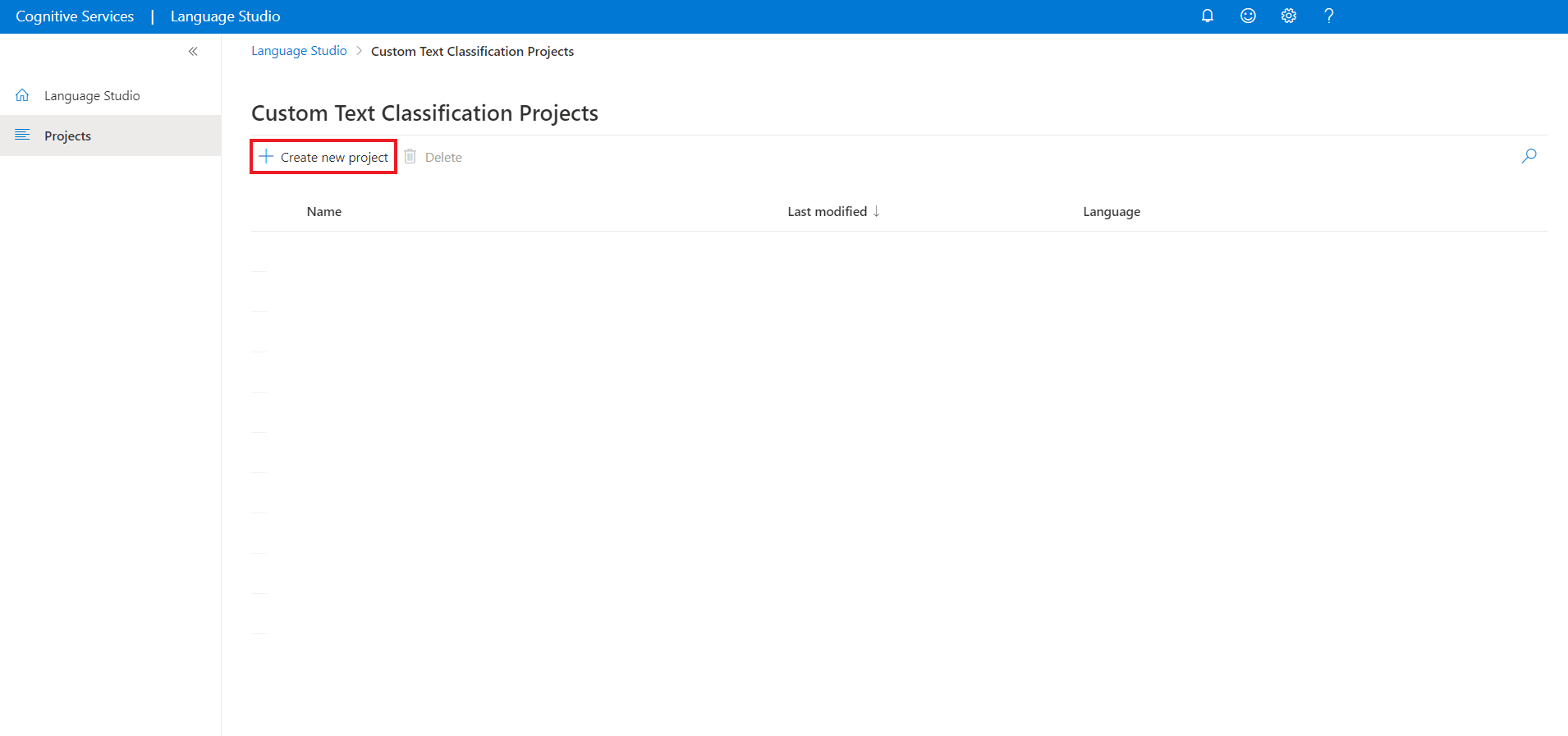 A screenshot of the project creation page.