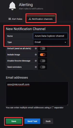 Capture d’écran de la fenêtre de création d’un canal de notification.