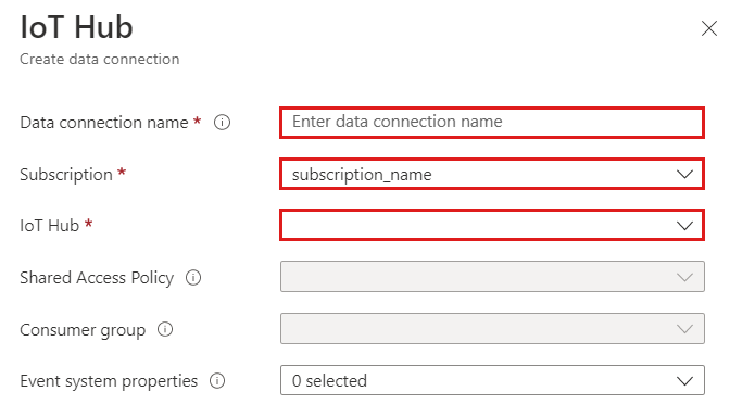 Capture d’écran de l’interface utilisateur web Azure Data Explorer, montrant le formulaire De connexion de données.