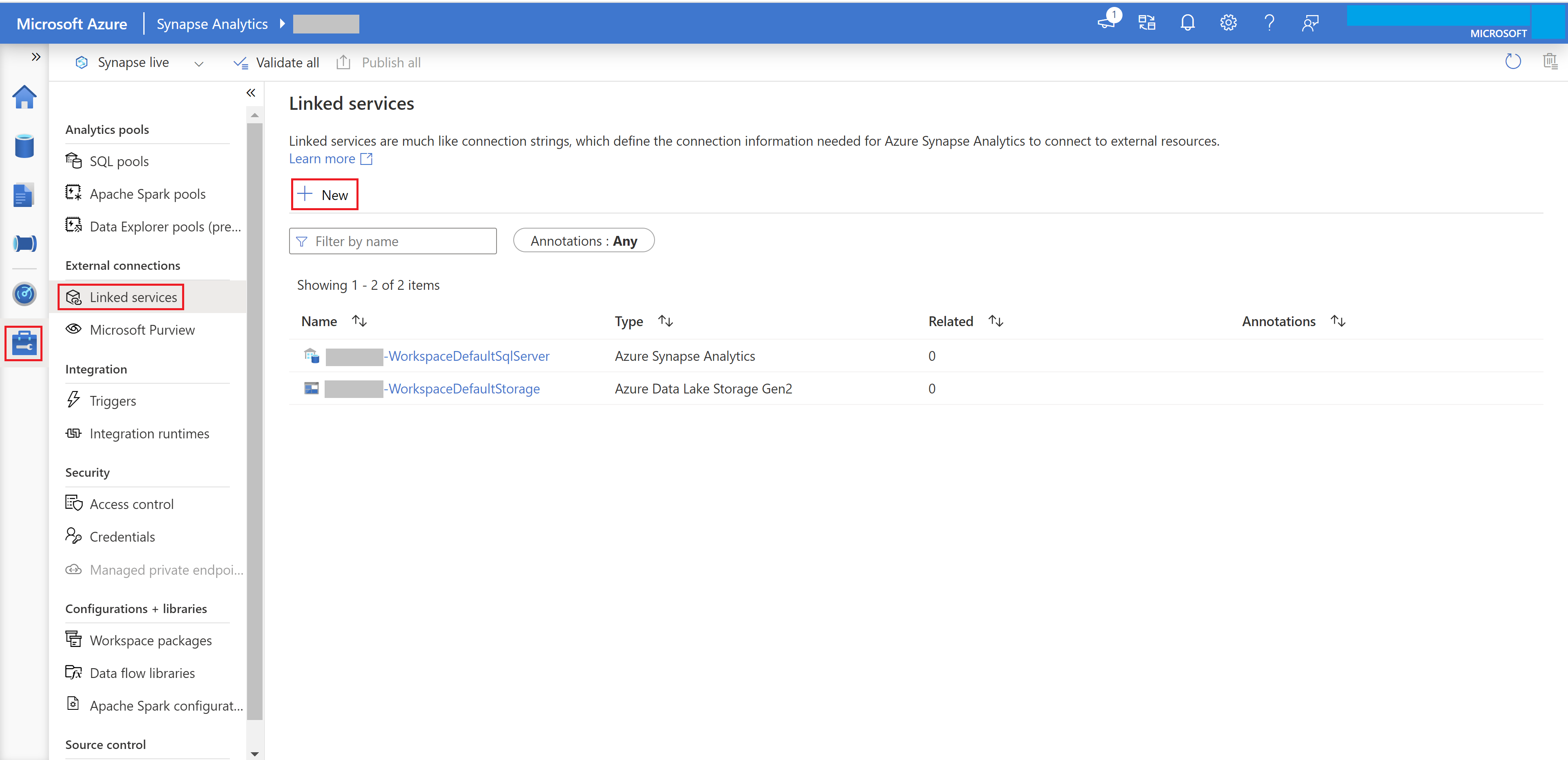 Screenshot of creating a new linked service with Azure Synapse UI.