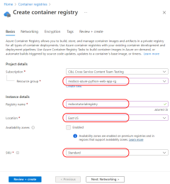 A screenshot showing how to specify a new registry in Azure portal.