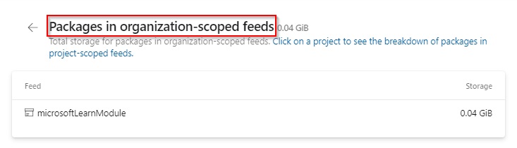 Screenshot that shows packages in organization-scoped feeds.