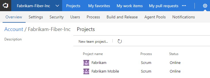 Overview tab, Project list, Collection settings