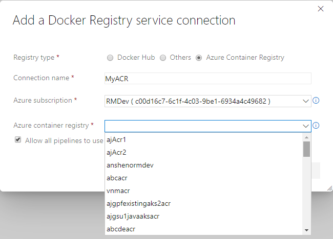 Capture d’écran montrant comment ajouter une connexion de service Docker.