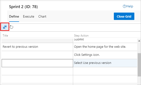 Capture d’écran montrant l’option Enregistrer pour les étapes copiées à partir d’Excel en mode Grille.