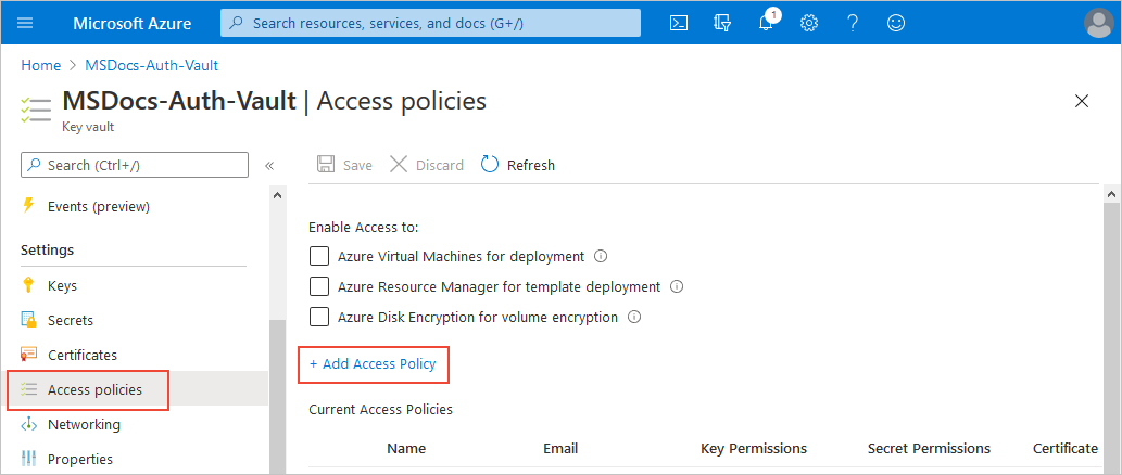 Select Access policies, selecting Add role assignment