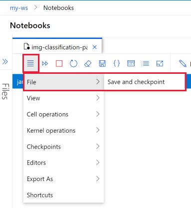 Screenshot of save tool in notebook toolbar