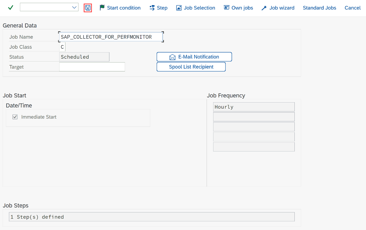Capture d’écran de la libération du travail utilisé pour surveiller la table SAP PAHI toutes les heures.
