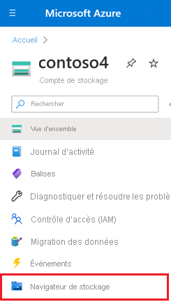 Screenshot of Storage explorer button in the navigation pane of the destination storage account.