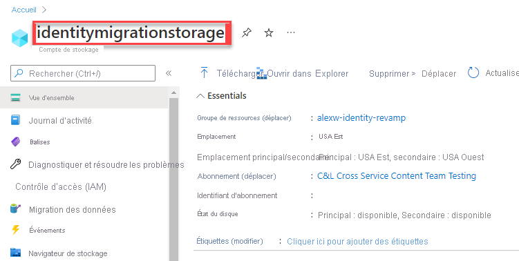 A screenshot showing how to find the storage account name.
