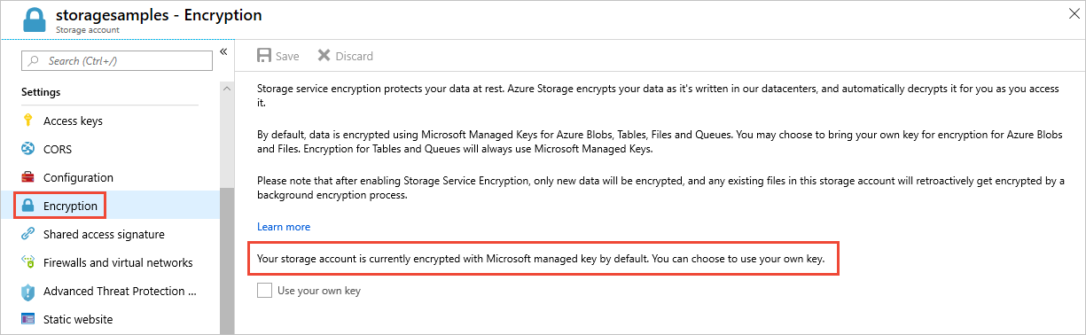 Afficher le compte chiffré avec des clés managées par Microsoft