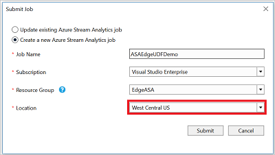 Submit your Stream Analytics Edge job to Azure from Visual Studio