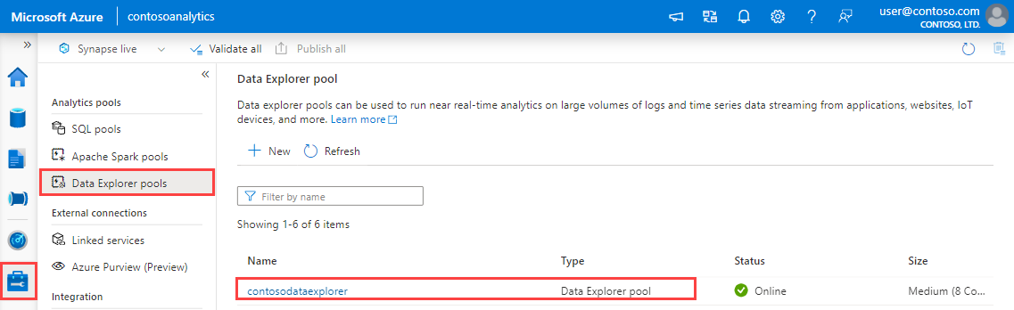 Capture de l’écran des pools Data Explorer, montrant la liste des pools existants.
