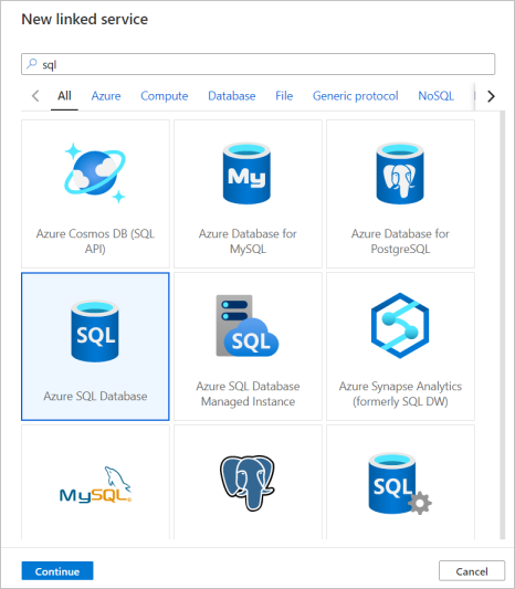 Créer un service lié Azure SQL Database